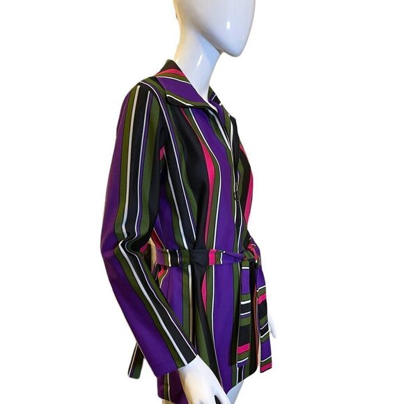 Vintage 70s Striped V Neck Long Sleeve Blouse Jacket Medium - Picture 5 of 10